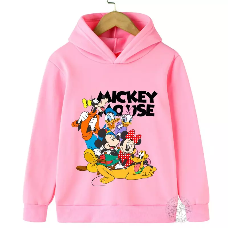 Disney-Sweat-shirt Minnie Cartoon Print pour enfants, sweat à capuche Sportedly pour garçons et filles, vêtements décontractés, printemps, automne