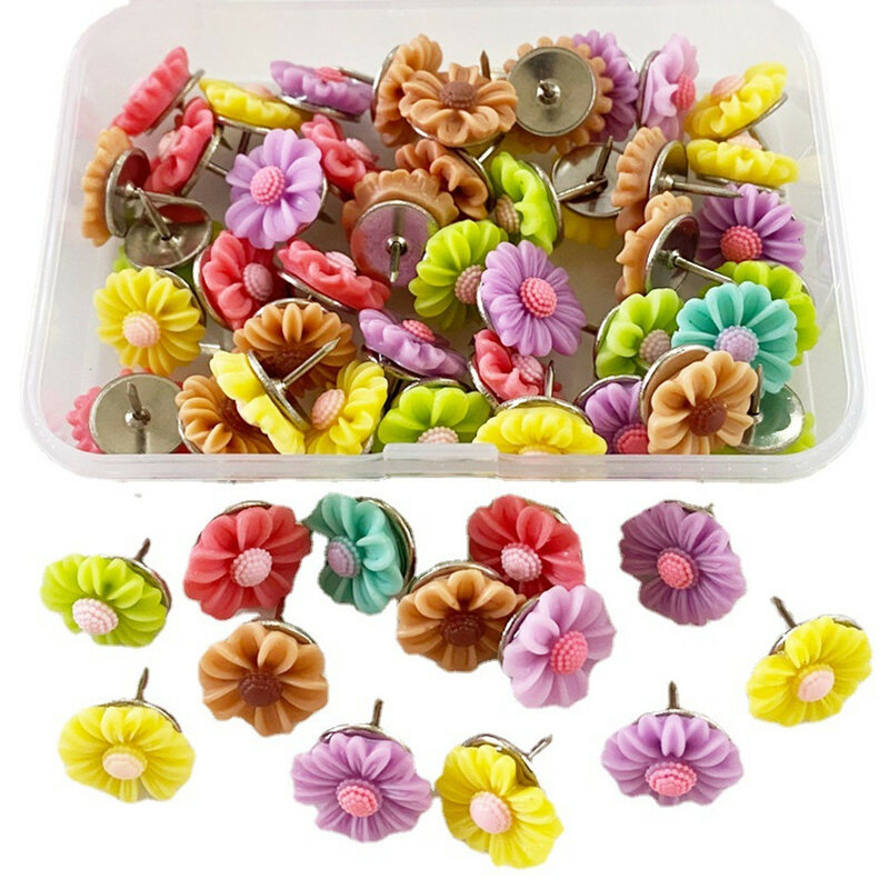 Wholesale Price 100Pcs/Box  Mixed Color Bulletin Board Tacks Cork Cute Novel Design Daisy Flower Shape Style Flat Push Pins