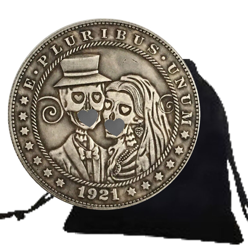 Moneda de bolsillo conmemorativa de la buena suerte para pareja de boda de lujo, moneda de decisión de club nocturno, moneda de arte divertida de pareja de amor, bolsa de regalo
