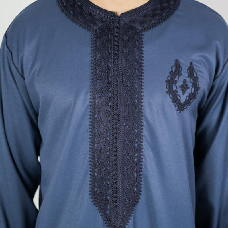 Islam Kaftan Muslim pakaian pria Maroko Kaftan bordir tangan longgar dan bernapas djellas Abaya Thobe untuk pria Musim Panas 2024