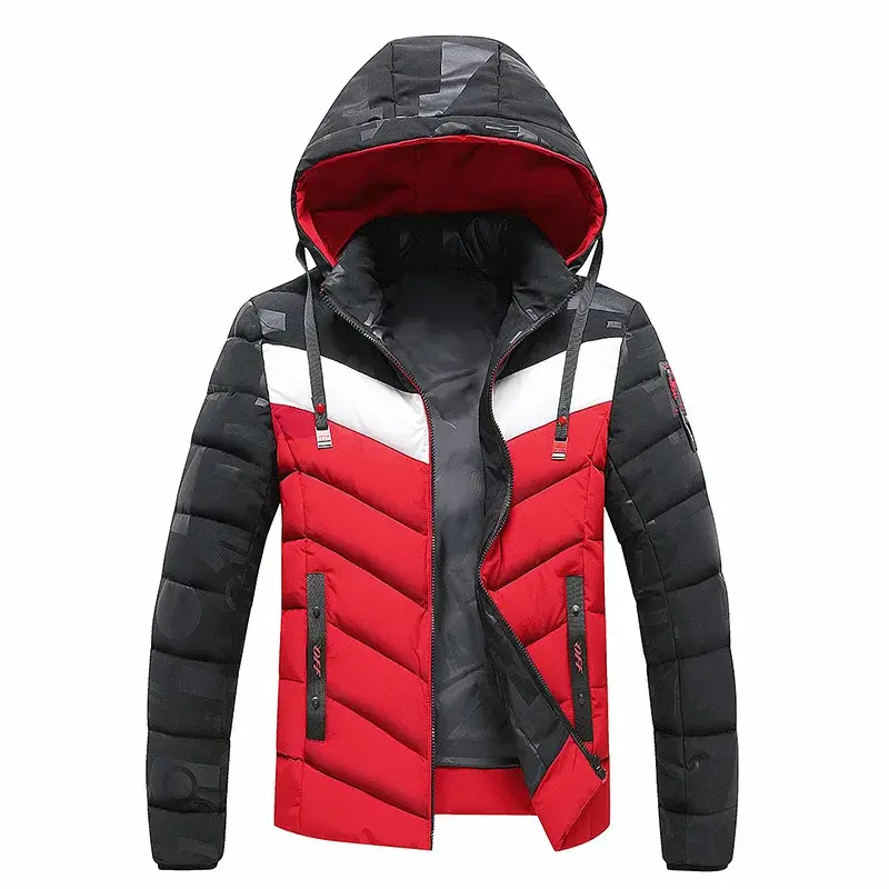 남성용 패치워크 후드 파카 재킷, 캐쥬얼 바람막이 코트, 두껍고 따뜻한 파카 재킷, 아웃웨어, 2024 겨울