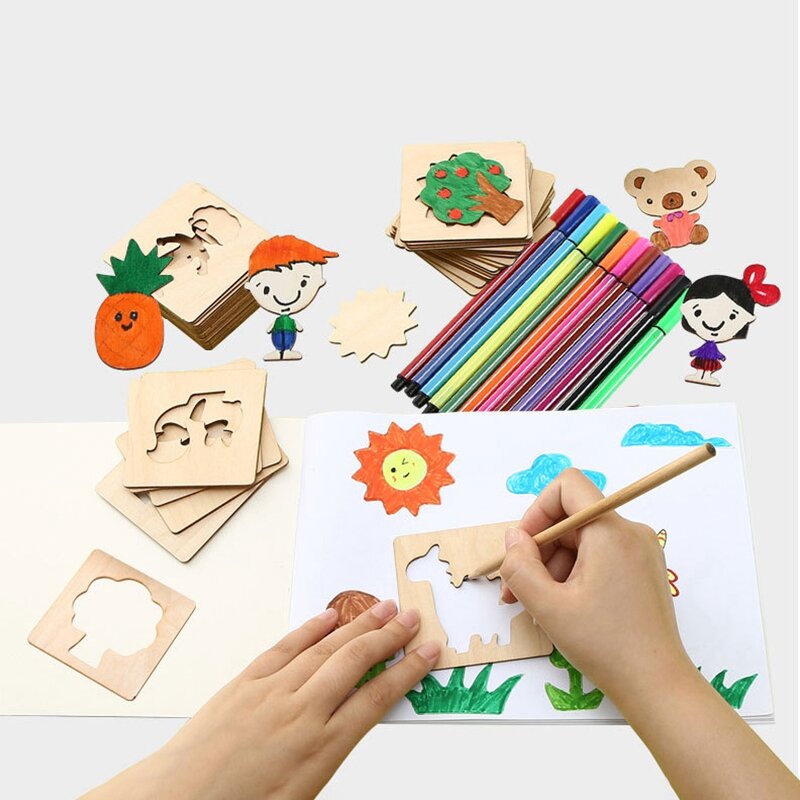 Rompecabezas de arco iris de colores para niños, ensamblaje con 80 piezas educativo de juguete, garabatos DIY, Kits de plantillas de dibujo de madera, Drop Sh