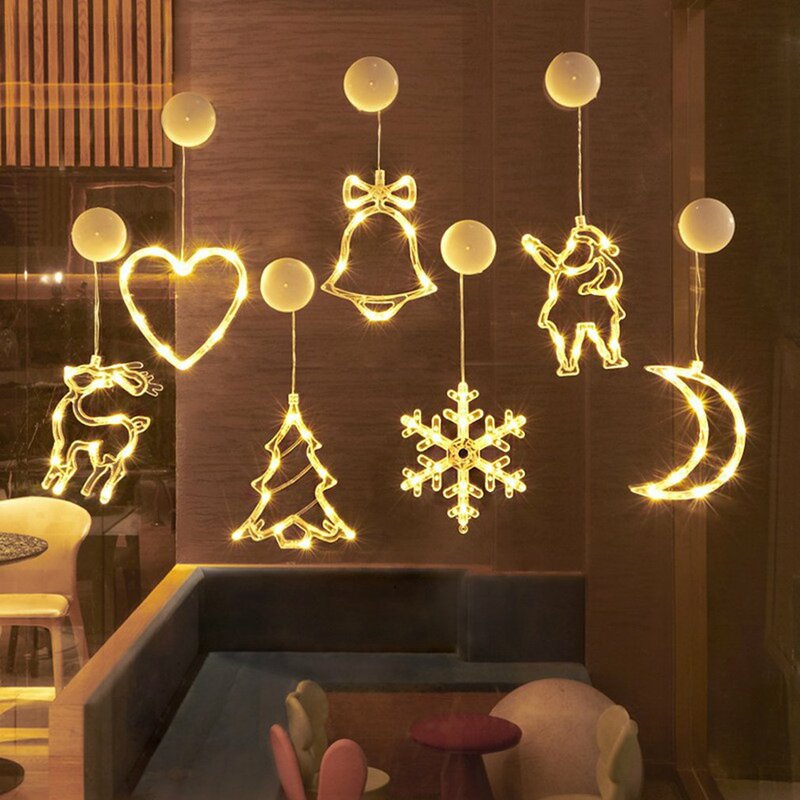 Lampu dekorasi rumah manusia salju, lampu Natal, lampu penghisap LED, dekorasi jendela liburan, lampu karangan bunga Natal bertenaga baterai untuk lampu dekorasi rumah