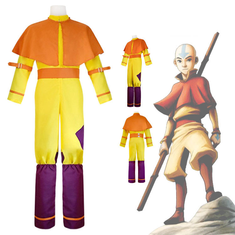 Avatar The Last Airbender Aang Cosplay Costume Halloween Carnival Role Play Jumpsuit Full Set Suit for Adult Men Uniform Outfits
