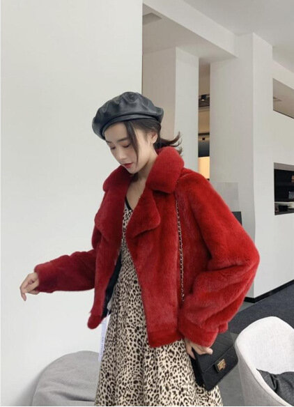 Nowa wiosenna i jesienna norka aksamitna imitacja futra damski płaszcz luźny i swobodny cały mecz koreański garnitur mody krótki klapa