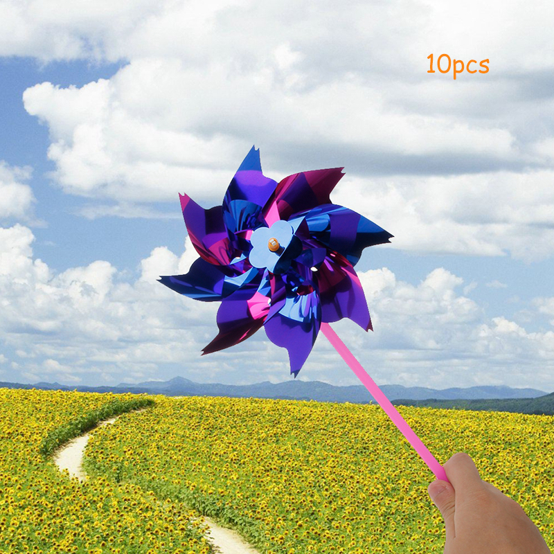 10Pcs Plastic Colorful Camping Windmill Wind Spinner Pinwheel Windmill Ornament Garden Yard Decoration Kids Toy Party Decor Out
