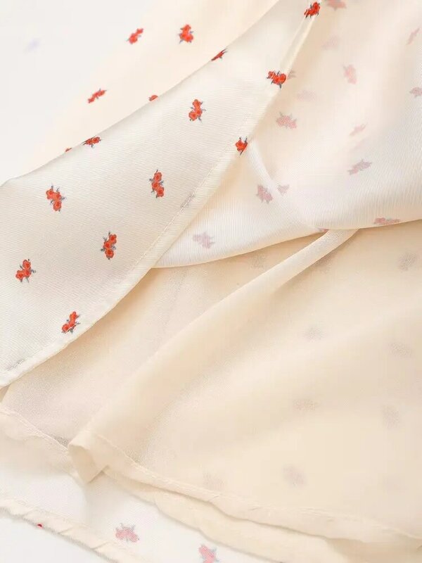 Nuova moda donna Lace up Decoration Flower Print Satin Texture Mini abito Vintage senza maniche con spalline larghe abito da donna Mujer