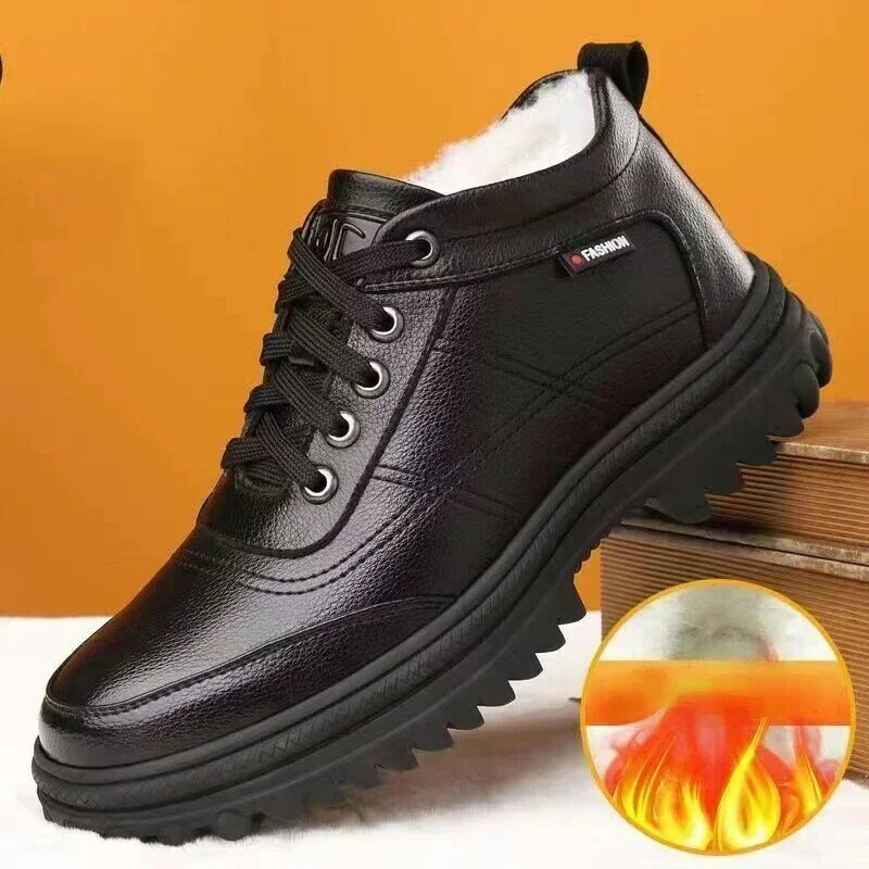 Men's Cotton Shoes 2024 Winter New Plush Insulation Business Comfort Leather Shoes Outdoor Casual Sports Shoes Anti-skid