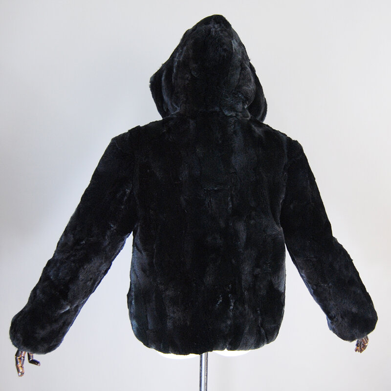女性のための本物のレックスのウサギの毛皮のフード付きコート,暖かいジャケット,襟のオーバーコート,厚い,天然,冬,新しい2022