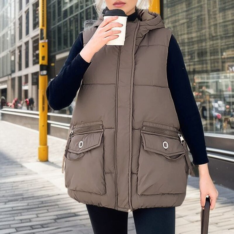 Insulated down Jackets Womens Big Pockets Loose Down Cotton Vest Women's Small Cotton Clip Fashion Coat