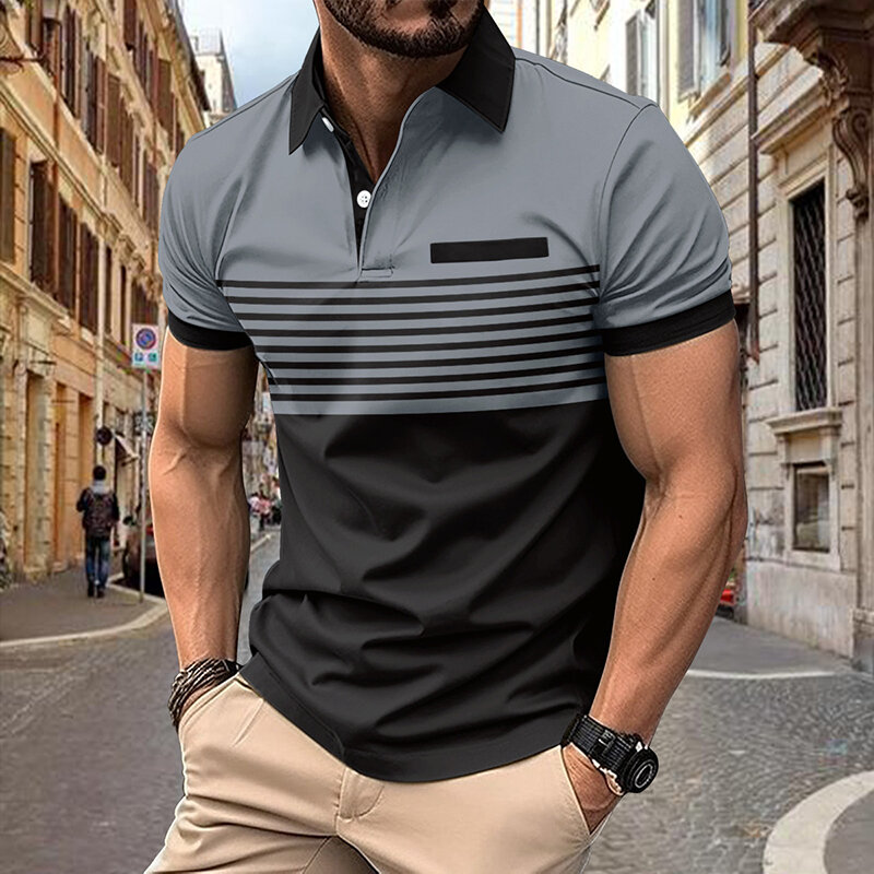 Heren Poloshirt Vrijetijdsrevers Mode Gestreepte Kleur Bijpassende Korte Mouw T-Shirt Outdoor Golf Shirt Business Casual Shirt