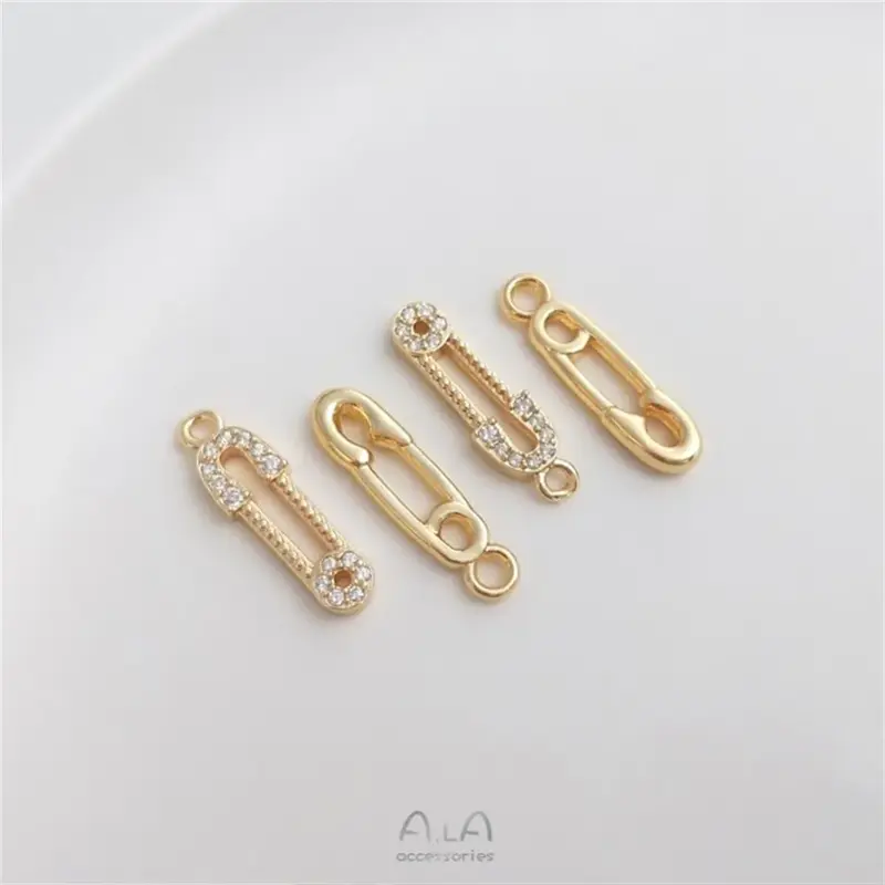 14K Gold-coated Paper Clip Pendant, Zircon Pin Buckle, Handmade DIY Brincos, Acessórios, K070