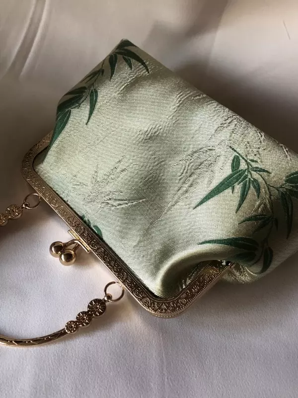 Handbag Light Green Bamboo Printing and Dyeing Color Exquisite Chinese Chain Han Chinese Clothing Accessories with Metal Buckle