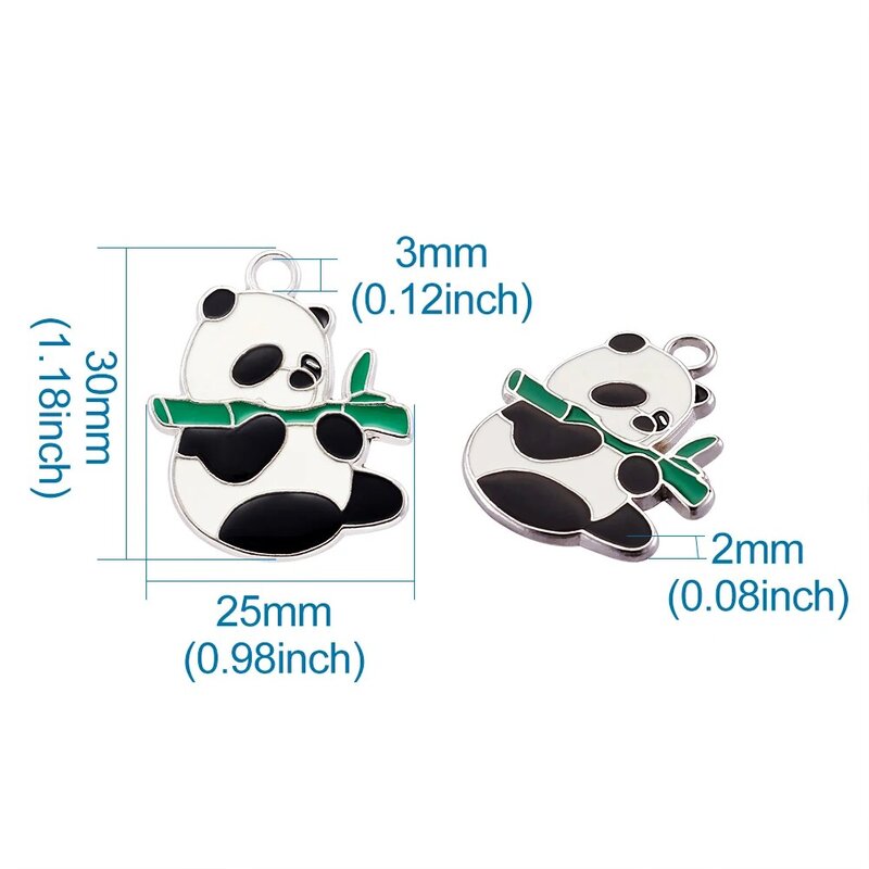Colgantes de esmalte de aleación de 5 piezas, colgante con forma de Panda, Color Platino, blanco y negro, para hacer joyas, collar, pendiente, pulsera