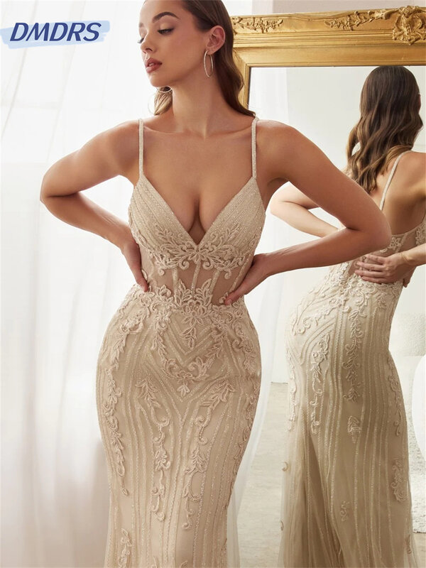 Sexy Spaghetti Strap Gowns 2024 Charming Sleeveless Evening Dress Classic Mermaid A-Line Floor-Length Gown Vestidos De Novia