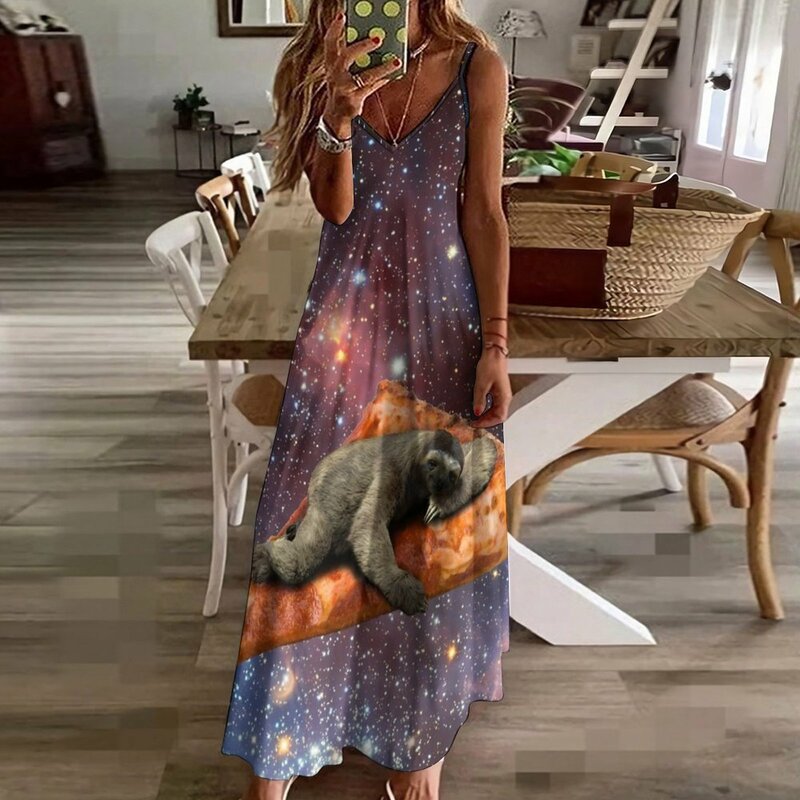 Vestido sin mangas de Pizza Sloth In Space para mujer, vestidos de novia, verano 2024