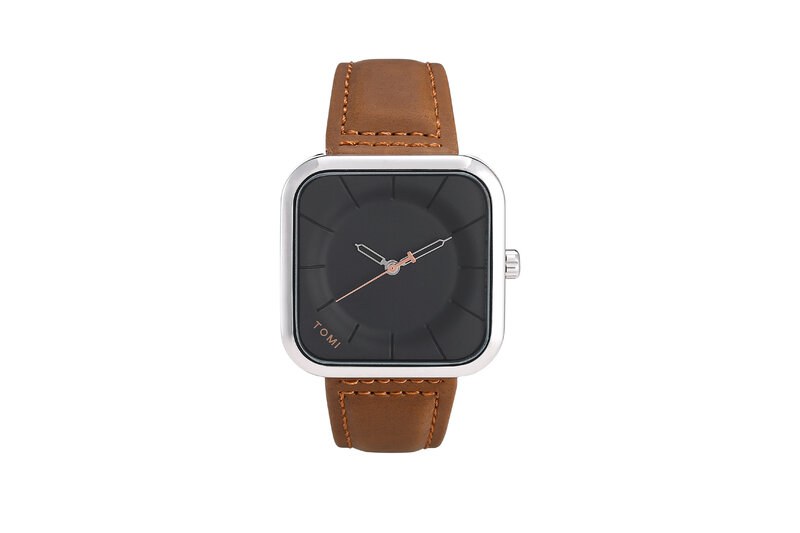 Relógios simples retrô quadrado grande para homens, cinto de couro, relógio de pulso impermeável para senhoras, moda