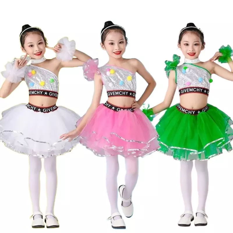 New Children Wear Women Girls Sequin Hip-hop Jazz Kids Dance Competitions Performance Stage Clothing