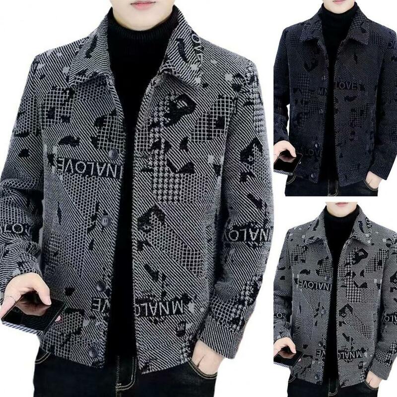 Men Fall Winter Coat Long Sleeve Thick Warm Lapel Single-breasted Windproof Buttons Mid Length Men Casual Jacket