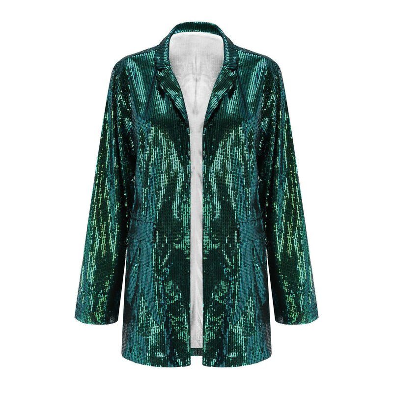 Abrigo de manga larga con cuello vuelto para mujer, traje femenino de moda, Color sólido, lentejuelas, medio, largo, ocio