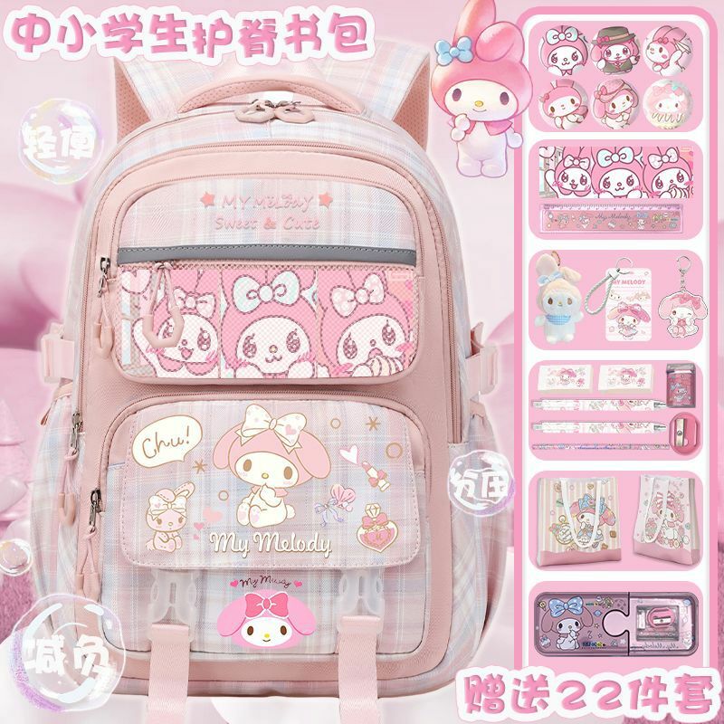 Детский школьный ранец Sanrio, вместительный рюкзак для учеников с мультипликационным рисунком мелодии для защиты позвоночника и снижения нагрузки