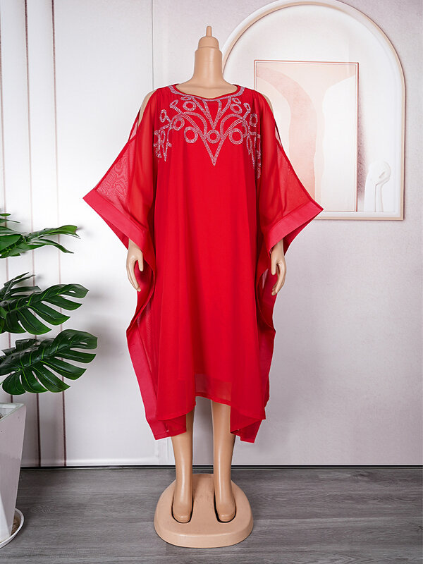 2024 letnia afrykańska luźna z szyfonu sukienka damska z wewnętrznymi sukienkami Ankara Dashiki muzułmańskie Abaya dubajska Kaftan Boubou