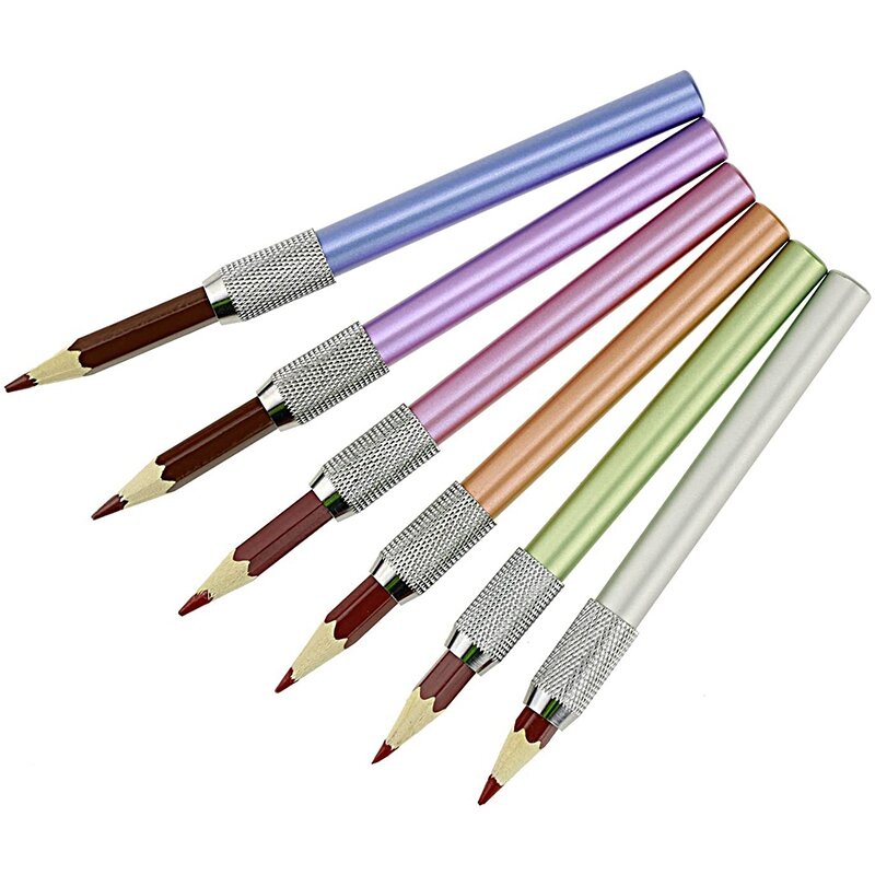 6 قطعة لون معدني قضيب واحد نهاية قلم رصاص موسع قلم رصاص موسع وعاء القلم تمديد مقلمة