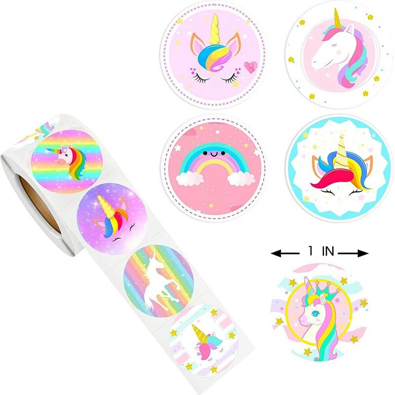 Pegatinas de recompensa de unicornio para niños y niñas, etiqueta de decoración de álbum de recortes de 1 pulgada, pegatinas de juguete de dibujos animados hechas a mano, 50-500 piezas