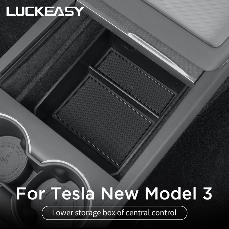 LUCKEASY-Caixa de armazenamento para Tesla Model 3, Console Central, Camada Inferior, Bandeja, Organizador Tidying, Acessórios Do Carro, Highland, 2024
