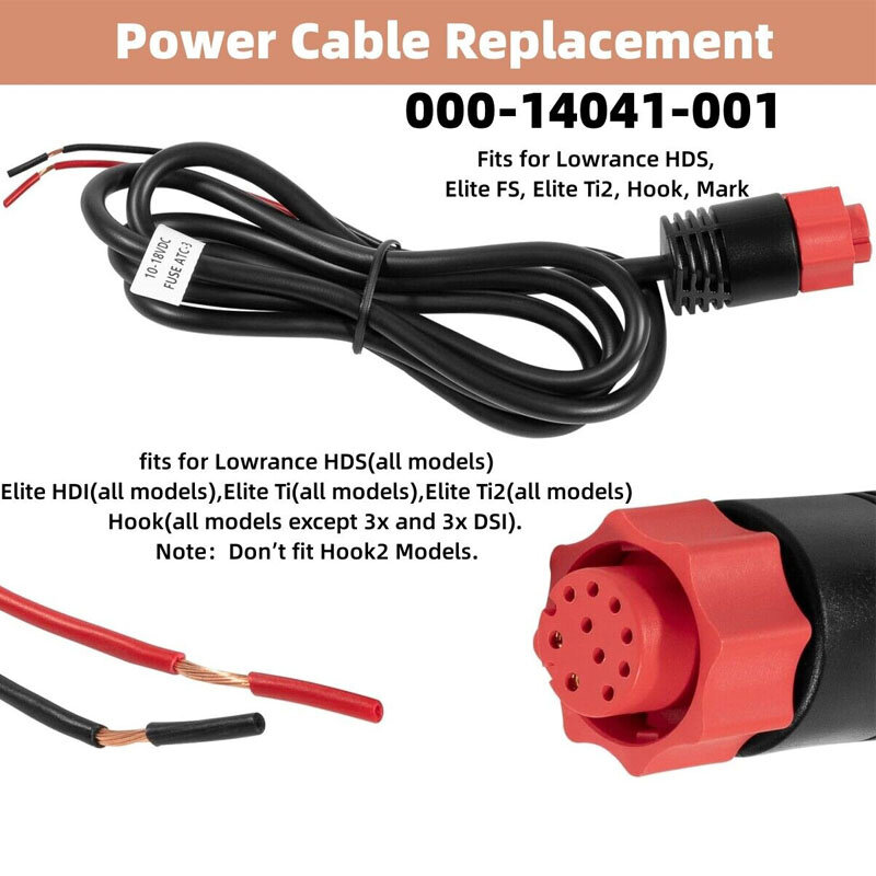 Замена кабеля питания 000-14041-001 HDS/Elite/Hook, 3 фута, 2 провода питания только для Lowrance HDS, Elite FS, Elite Ti2, Hook