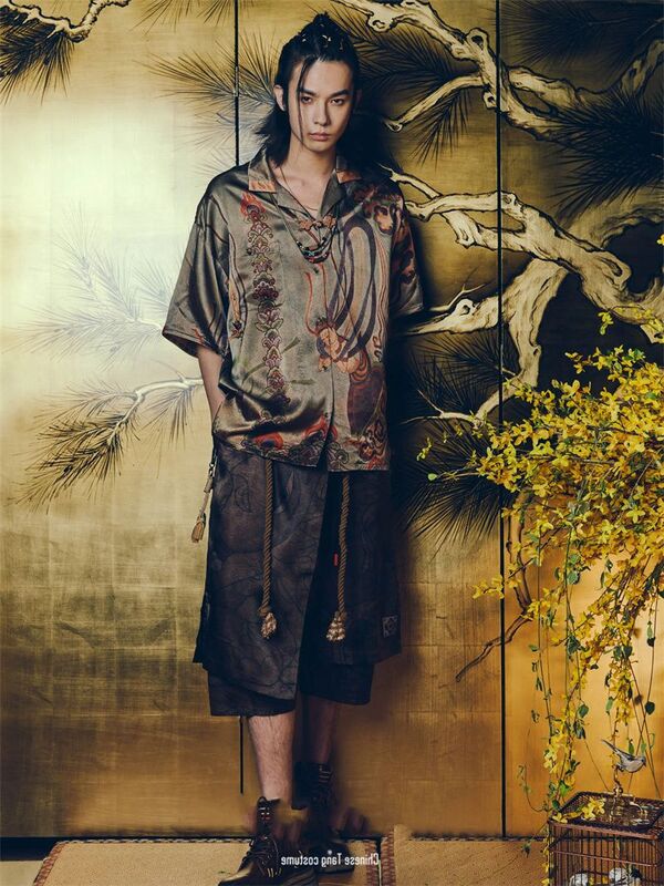 Camisa Dunhuang Feitian de manga curta para homens e mulheres jovens, tendência nacional, tops retrô, casual, novo, estilo chinês, 2024