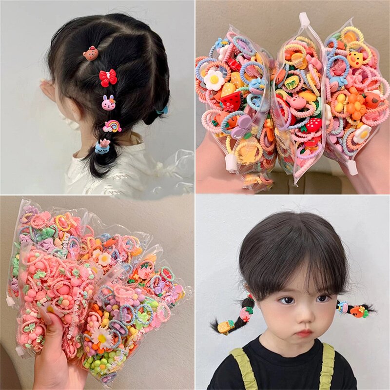 Aksesori rambut anak perempuan, 40/50/60 buah/lot kartun elastis pita rambut bayi tali kepala hewan kecil lucu hiasan kepala anak perempuan