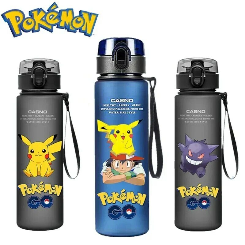 560ML Anime Pokemon Monster Water Cup Ash Ketchum Pikachu Gengar Portable Plastic Outdoor Sports High Capacity Water Cup Gift