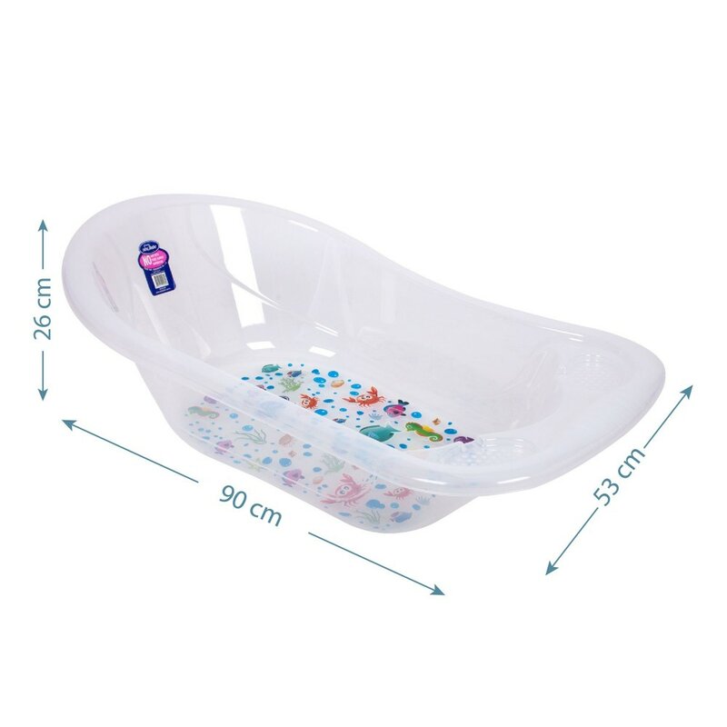 Transparent baby bathtub with white color pattern