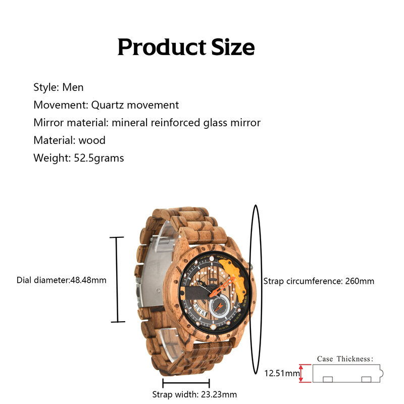FANDAO Outdoor racing wheels, brake discs, sports quartz watch, fashion personality, men's wooden watch, luminous watch