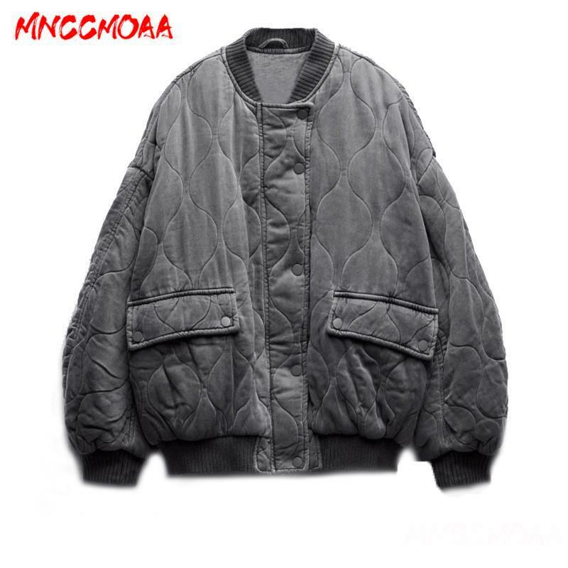 Женская зимняя Свободная куртка MNCCMOAA, однотонная Повседневная Верхняя одежда на молнии с воротником-стойкой и откидной крышкой, 2023