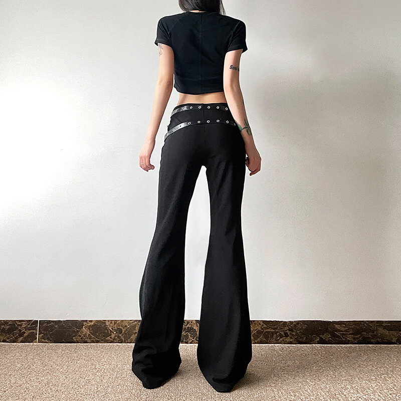 Pantalon évasé taille haute solide pour femme, Goth Dark, Street Astronomical, Punk, EnvironDecor, FjCasual, Techwear, Mall, Harajuku