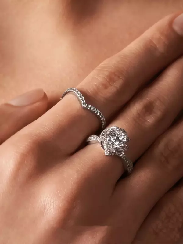 Mencheese  New Fanxuan Rose Fountain Diamond Ring Sterling Silver 1-2 Karat Diamond Ring Proposal Wedding Ring