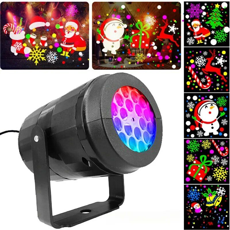 Christmas Projection Light 16 Figure LED Snowflake Pattern Christmas Decorative Light Colorful Rotating Projector Night Light