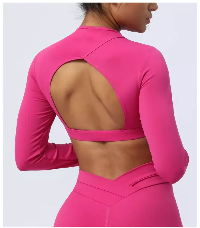 Nieuwe Opengewerkte Beauty Back Yogakleding Met Lange Mouwen Aan Navel Blootgestelde Sportpanty 'S Gekruiste Perzik Heuplifting Panty 'S