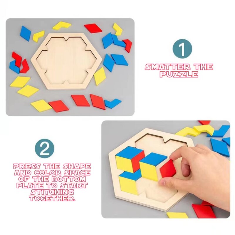 Blocchi di legno Puzzle rompicapo giocattolo Tangram Stereo Jigsaw Intelligence 3D blocchi russi gioco Stem giocattolo educativo Montessori