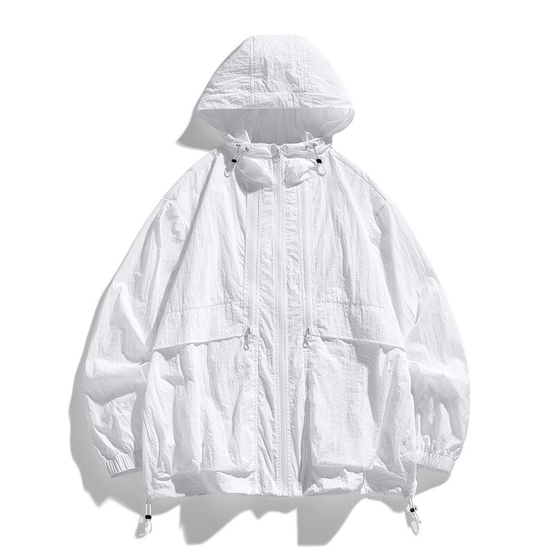2024 Summer Men's Windbreaker Big Size Sun Protection Clothing Korean Style Ultra-thin Streetwear Zipper Hooded Jackets Man