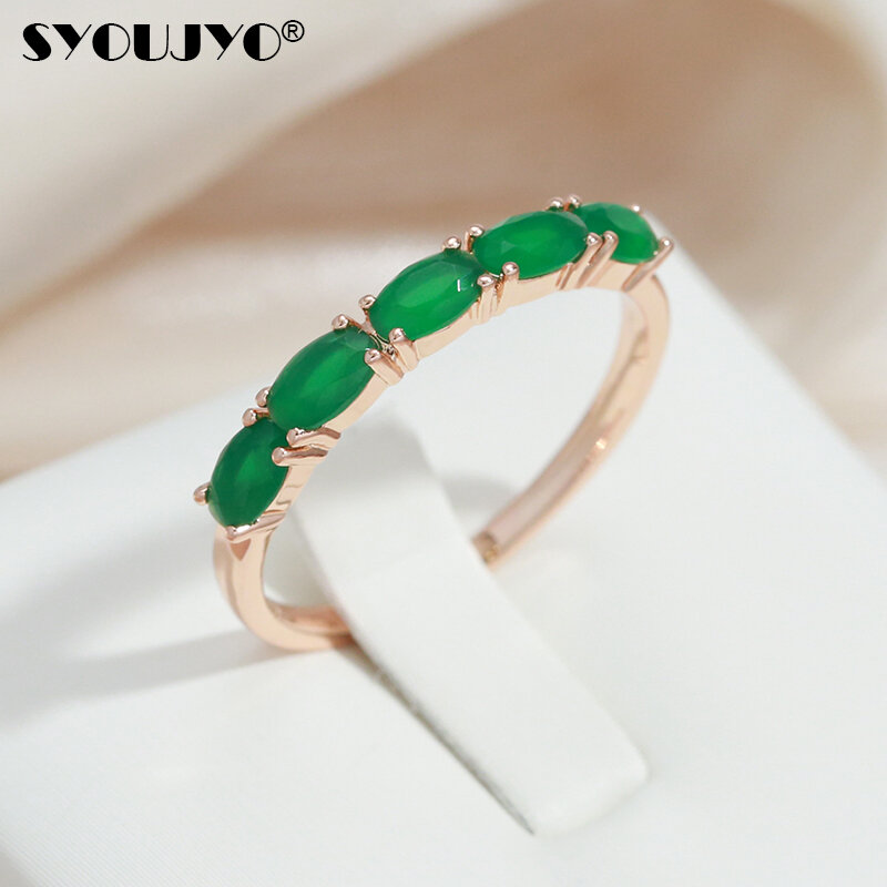 SYOUJYO Full Opal Green Natural zircone anello da donna 585 colore oro rosa gioielli da sposa Vintage Design di lusso miglior regalo per ragazza