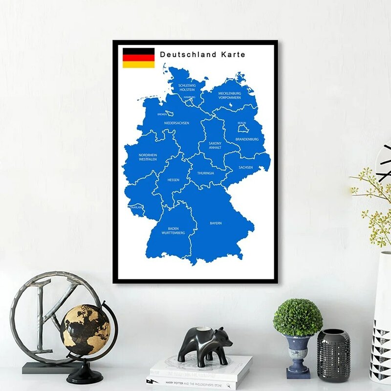 Affiche murale de la carte politique allemande, toile de peinture, décoration de la maison, fournitures scolaires, 59x84cm