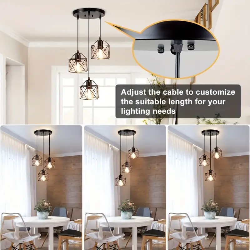 Vintage 3-Lights Ceiling Lamp for Kitchen Dinning Room Hallway Adjustable Hanging Pendant Lights Ceiling Light Fixture E27 Base