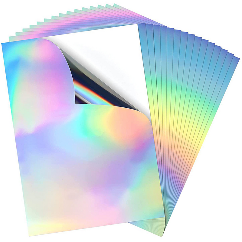 20 Vellen Aluminiumfolie Holografisch Zelfklevend Papier A4 Printstickers Kleurrijke Fantasielaser Full-Color Kartonnen Jam