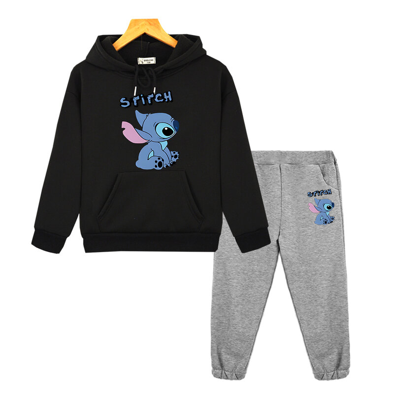 Stitch print hoodies boy girl Fleece Sweatshirt Long hoodie+Pants y2k sudadera pullover Disney Hooded Sets kids boutique clothes