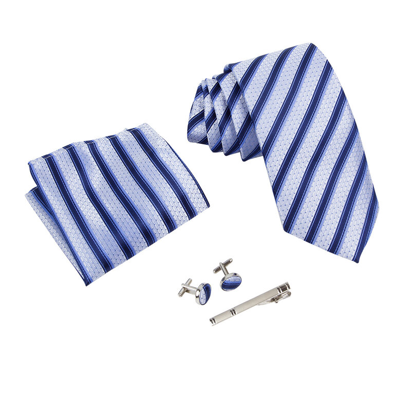 Ikepeibao Set di cravatte da uomo a quadri neri classici con gemelli e Clip in metallo vintage Hankie accessori Fit Group