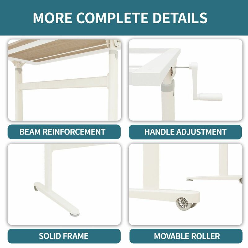 Meja berdiri manual tinggi dapat disesuaikan 55 "dengan roda kastor-meja berdiri engkol