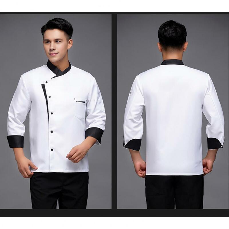 Canteen Waiter Top Stain-resistant Unisex Chef Shirt Stand Collar Short Sleeve Loose Fit Ideal for Kitchen Bakery Restaurant